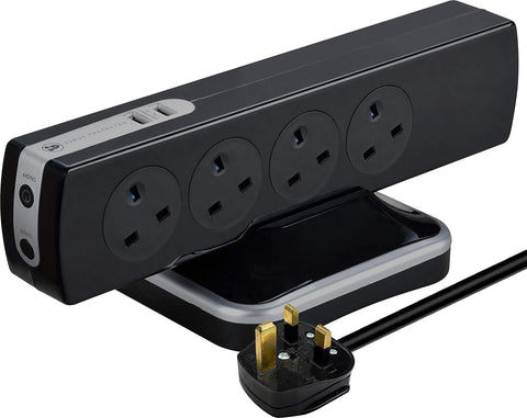 Masterplug Eight Socket Surge Protected Power Centre Extension Lead, 2 Metre, Black