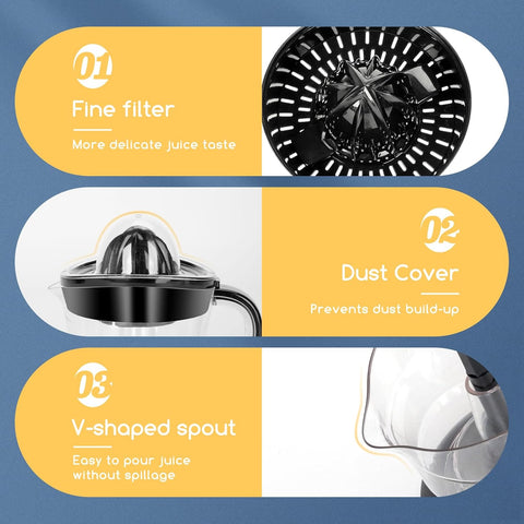 Electric Citrus Juicer 700ml Bowl Two-Way Rotation with 2 Cones Black