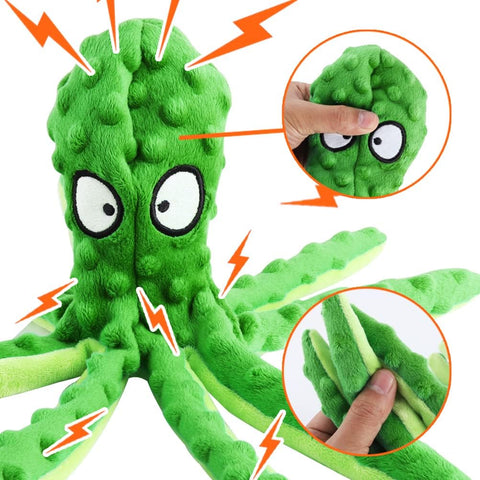 Octopus Dog Chew Toy No Stuffing Squeaky Plush Green