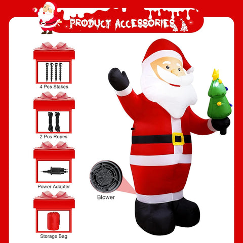 8FT Inflatable Santa Claus Christmas Decoration with LED Light - Red