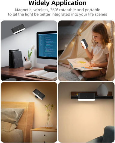 Battery Operated Wall Sconces Set of 2, Rechargeable LED Wall Mounted Light with Remote Control, Stick On Magnetic Wall Lights for Bedroom, 3 Modes Dimmable Bedside Reading Wall Lamps for Bedroom