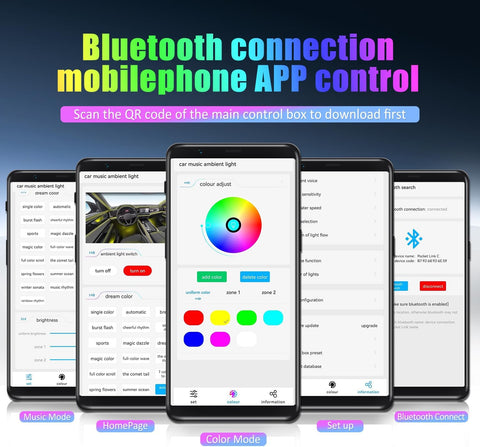 Acrylic RGB Car Interior LED Light Kit with APP Control, 18-in-1 Dreamcolor Ambient Lighting, Dual Zone Music Sync, Fiber Optic Strips