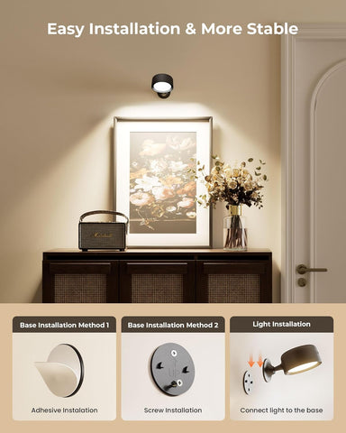 Wall Lights, LED Wall Lamp with 18 RGB Colors, 8000mAh Rechargeable Battery Operated, Touch and Remote Control,Dimmable Wireless Wall Sconces for Bedroom Indoor, 360° Rotation, Black