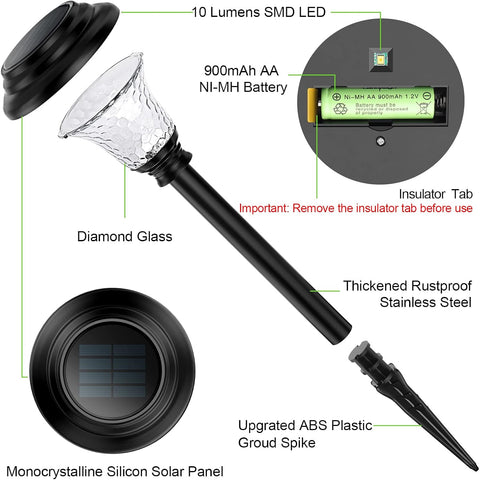 Balhvit Glass Solar Lights Outdoor, 2 Pack Super Bright Solar Pathway Lights, Up to 12 Hrs Long Last Auto On/Off Garden Lights Solar Powered Waterproof, Stainless Steel LED Landscape Lighting for Yard