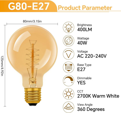 Vintage light bulb with product parameters on a white background