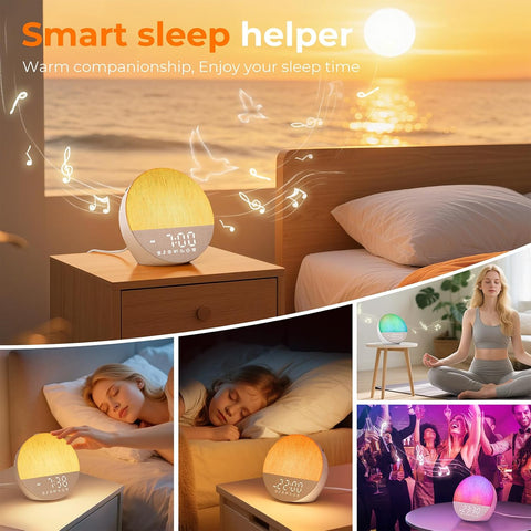 Famgoods Sunrise Alarm Clock Wake-Up Light – Bluetooth 5.3, Dual Alarms, 18 Lighting Modes & Natural Sounds – Make Waking Up Feel Less Like a Chore