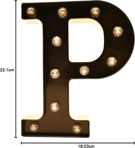 Black Alphabet Marquee Letters LED 26 Alphabet Light Up Letters with Diamond Bulb Battery Powered Led Letter for Wedding Birthday Christmas Home Bar Decoration Party Night Light (Black Letter P)