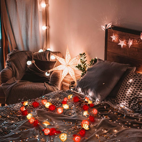 Rose Flower String Lights 3M with 20 LEDs – Battery Powered Fairy Lights for Romantic Decor