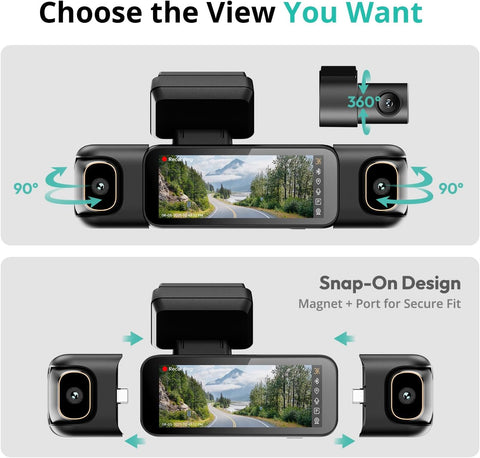 BOTSLAB 3K 4-Channel Dash Cam for Cars, 3K/4K Front + 1080P Side & Rear Cameras, 560° Coverage, Built-in 5.8GHz WiFi & GPS, Voice Control, 128GB SD Card Included