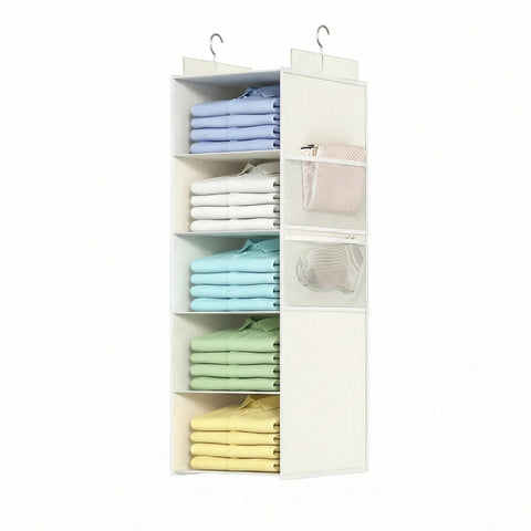Extra Deep 6-Shelf Hanging Wardrobe Organiser, Grey – Heavy-Duty Foldable Clothes Storage with 4 Large Mesh Pockets