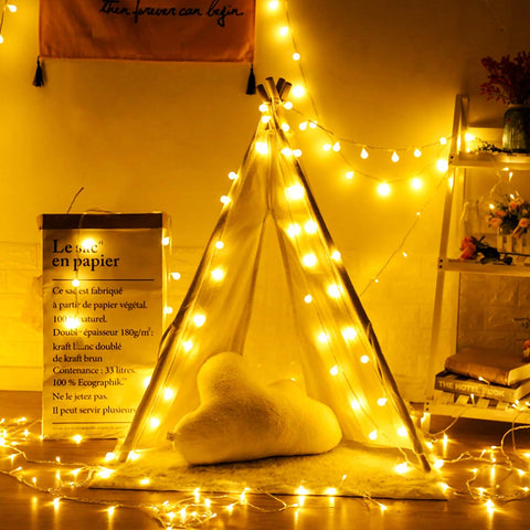 Battery-operated multicolour globe string lights for bedroom décor

