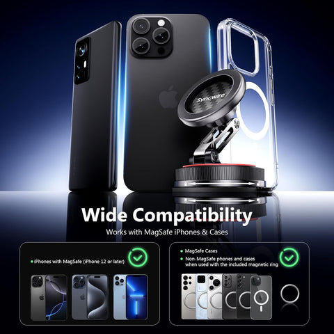 SYNCWIRE MagSafe Car Mount – 2-Axis Suction Magnetic Holder, Gloss Black