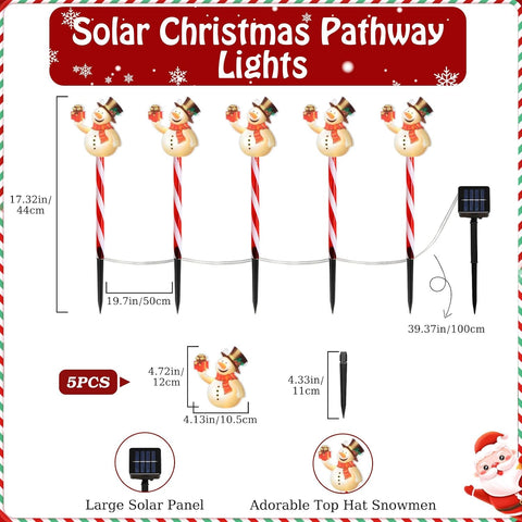 Lewondr 5PCS Snowman Christmas Decorations Lights with Cane Garden Stakes