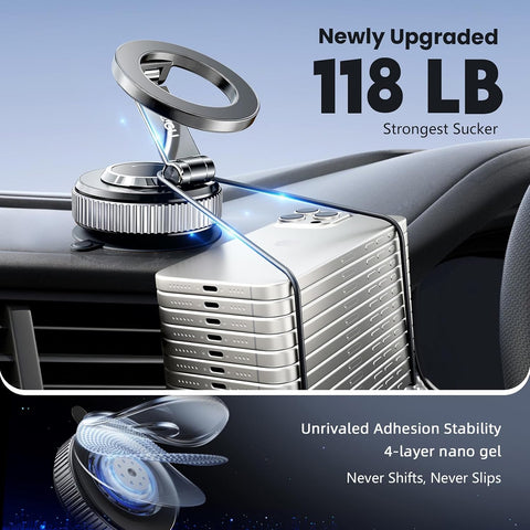 MOGU Magnetic Car Phone Holder Black – 360° Adjustable Vacuum Suction Mount