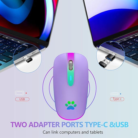 Wireless Gaming Mouse with USB 2.4G & Bluetooth, Rechargeable 7-Color Backlight, 1600 DPI for Laptop, PC, Mac & Tablets