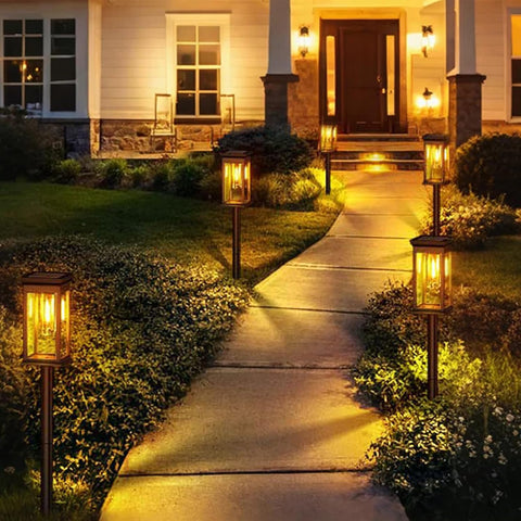 Hqynss Solar Garden Lights Outdoor, 4 Pack Upgraded Tungsten Glow LED Pathway Lights, IP65 Waterproof, Auto On/Off, Adjustable Height for Garden, Patio, Yard, Walkway, Warm White