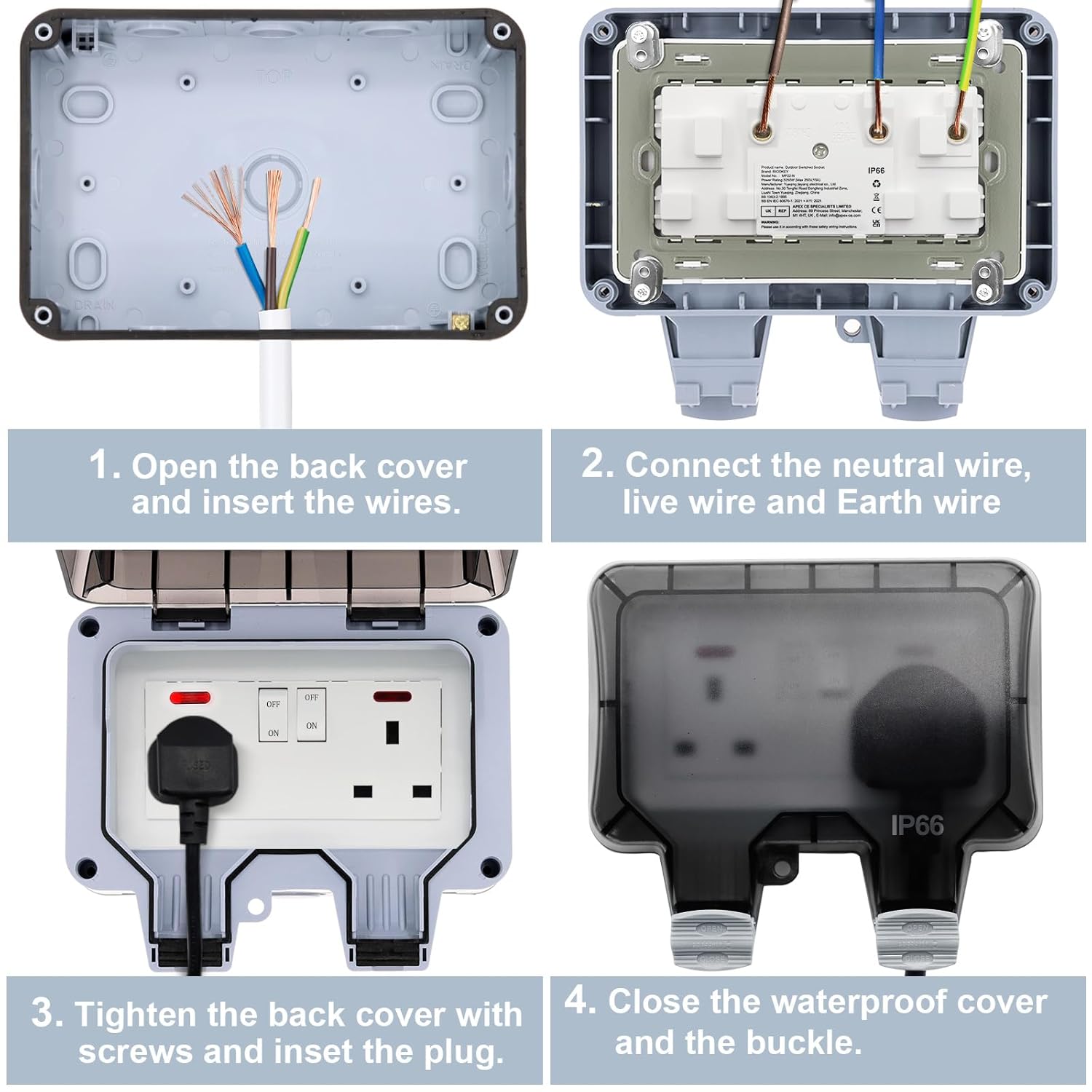 Step-by-step guide on how to install a waterproof electrical socket.