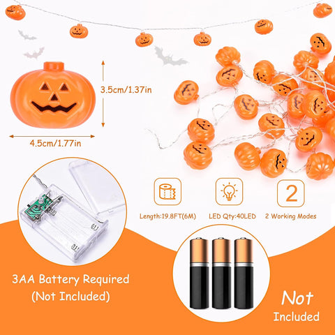 5M 30 LED Halloween Pumpkin String Lights – Battery Powered Warm Orange Pumpkin Lights with Flashing & Steady Modes for Indoor & Outdoor Decorations