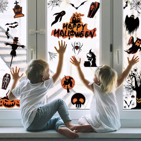 98-Piece Halloween Window Stickers & Clings – Reusable Double-Sided Halloween Window Decals with Bats, Ghosts, Pumpkins & Spiders for Home, Party & Autumn Decorations