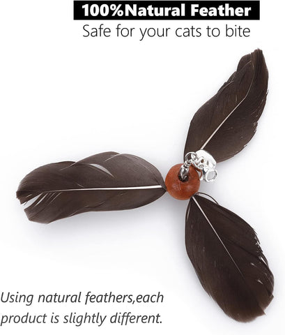 Interactive Cat Feather Wand Toy with Bell and Refills Gray+Black