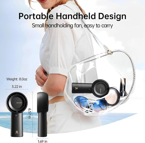JISULIFE Portable Handheld Turbo Fan [18H Max Cooling Time], 6000mAh USB Rechargeable Personal Battery Operated Lash Small Pocket Fan with 5 Speeds for Travel/Outdoor/Home/Office - Black