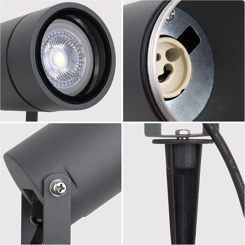 DAWALIGHT Garden Spike Light GU10 5W 3000K Warm White LED Outdoor Spot Lights Mains Powered IP65 Waterproof Adjustable Landscape Lights for Garden Path Lawn Walkway, Aluminum, Dark Grey