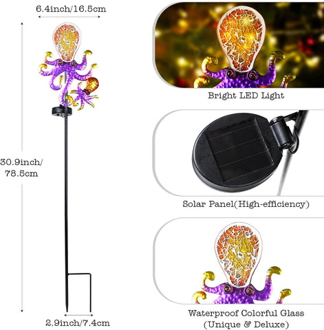 Solar Outdoor Lights, Octopus Decorative Waterproof 7 LED Light Decor, Ocean Beach Theme for Lawn Path Yard Decoration, Gold