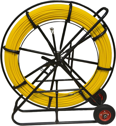 KATSU 14X200M FIBERGLASS DUCT RODDER WITH WHEELS & STEEL STAND – ELECTRICIAN CABLE INSTALLATION FISH TAPE WIRE PULLER TOOL – YELLOW HEAVY DUTY CABLE RUNNING SYSTEM UK