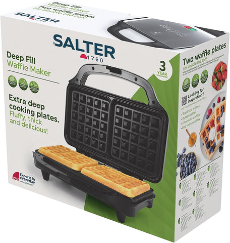 Double Belgian & American Waffle Maker 900W – Non-Stick Deep Fill Dual Iron Plates, Auto Temp Control, Cool Touch Handle