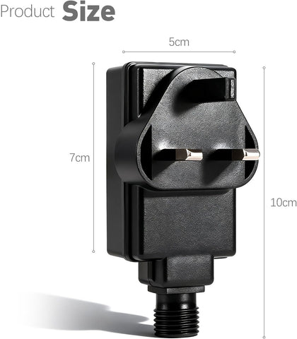 ECOWHO Pathway Light Plug 1.5A 18W AC 220-240V to DC 12V Low Voltage, UK 3-pin Power Supply Supports up to 22 Lawn Lights Only for Specific Path Lighting