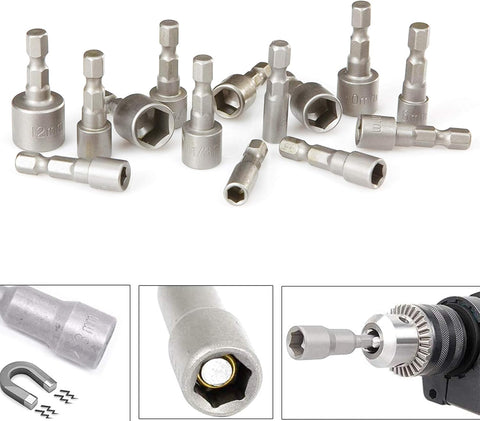 14 Pcs Magnetic Hexagon Socket, 6-19mm Hex Shank Magnetic Nut Setter Driver, Hex Drill Bits,1/4 Inch Magnetic Drill Bit Set, Used to Electric Screwdriver Handle Tools