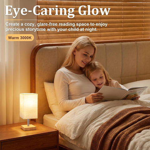Small Touch Linen Dimmable Bedside Table Lamp – 3 Brightness Levels, E27 LED Warm White Light for Bedroom & Study