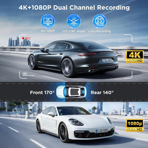 CHORTAU 4K+1080P Dual Dash Cam Front & Rear with 64GB Card