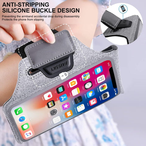 Running Phone Armband Holder with Zipper Pockets Water Resistant Grey