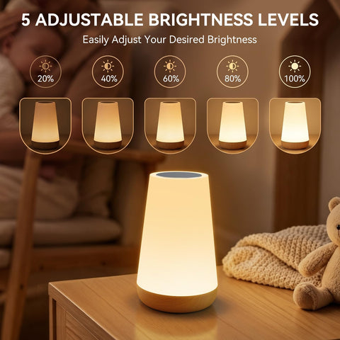 Auxmir LED RGB Dimmable Touch Bedside Table Lamp – Rechargeable Night Light with 13 Colours, 5 Brightness Levels, Remote Control & Timer