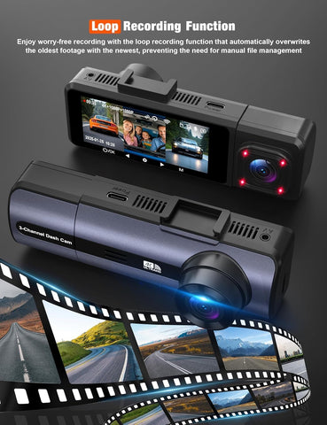 Orskey J10 3-Channel 4K Dash Cam with 5GHz WiFi & APP Control