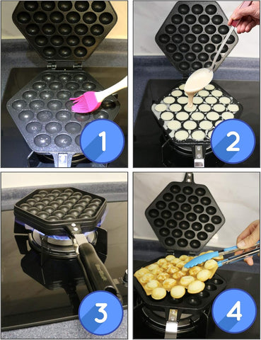 StarBlue Bubble Waffle Maker Pan – Nonstick Egg Waffle Pan with Heat-Resistant Handle, Includes Free Recipe Ebook & Tongs