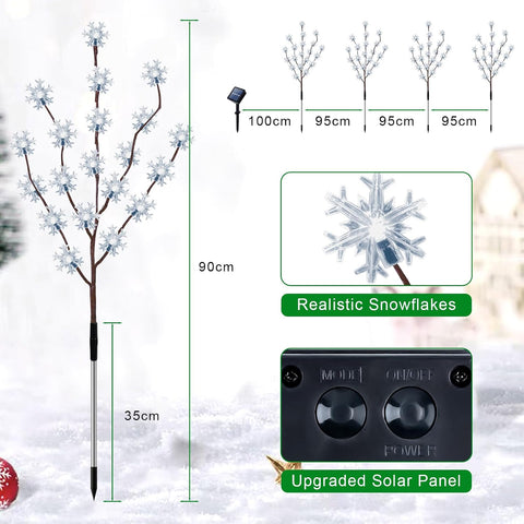 Solar Lights Outdoor Garden, 4 Pack 80 LED Snowflake Christmas Lights, 8 Mode Solar Powered Garden Light Waterproof, Snowflake Pathway Light Ornaments for Yard Patio Decorations