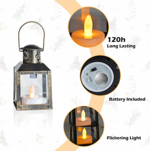 6-Piece Gold LED Candle Lantern Set – Mini Hanging Decorative Lanterns for Ramadan, Weddings & Home Decor