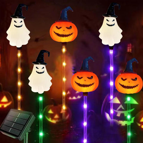 Halloween Solar Lights Outdoor, Halloween Yard Stakes with 6Pcs Ghosts Pumpkin Solar Lights, 8 for Yard, Garden, Decorations