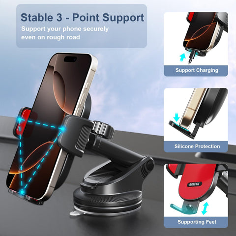 Arteck Black Universal Car Phone Mount Holder 360° Rotation