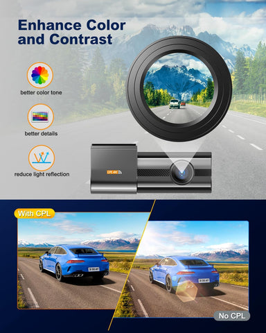 4K Front and Rear Dash Cam with WiFi and CPL Filter