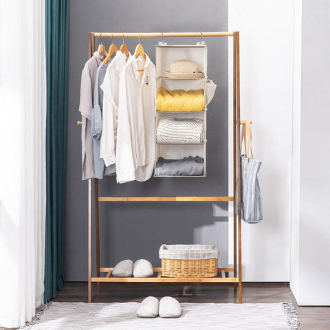 YOUDENOVA Hanging Wardrobe Organiser, 6 Shelves with Side Pockets, Grey – Make Every Shelf Count