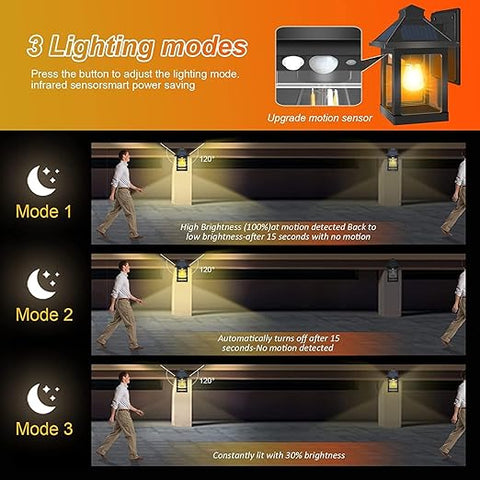 Solar Outdoor Motion Sensor Wall Lantern Lights, Vintage Light with 3 Smart Lighting Modes