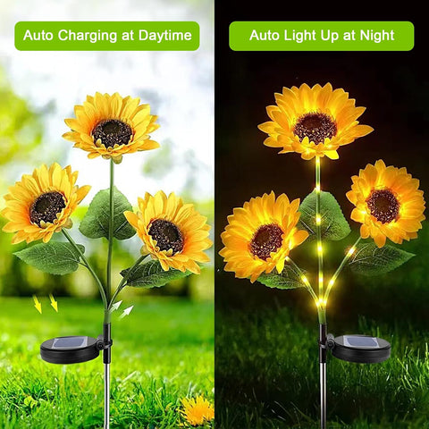 2 Pack Solar Garden Lights Outdoor, Waterproof Sunflower Stake Light with 42 LED & 3 Flowers, Artificial Upgraded FlowerLights for Christmas Garden, Pathway, Patio, Yard Decoration
