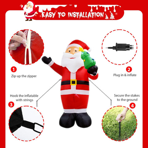 8FT Inflatable Santa Claus Christmas Decoration with LED Light - Red
