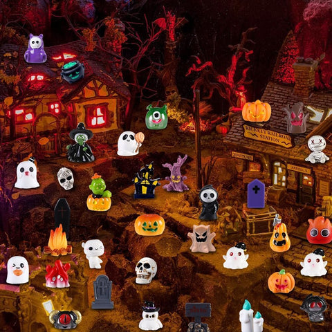 50PCS Halloween Mini Resin Figurines – 50 Styles of Tiny Pumpkin, Ghost, Skull & Skeleton Decorations for DIY Crafts, Miniature Gardens & Party Décor