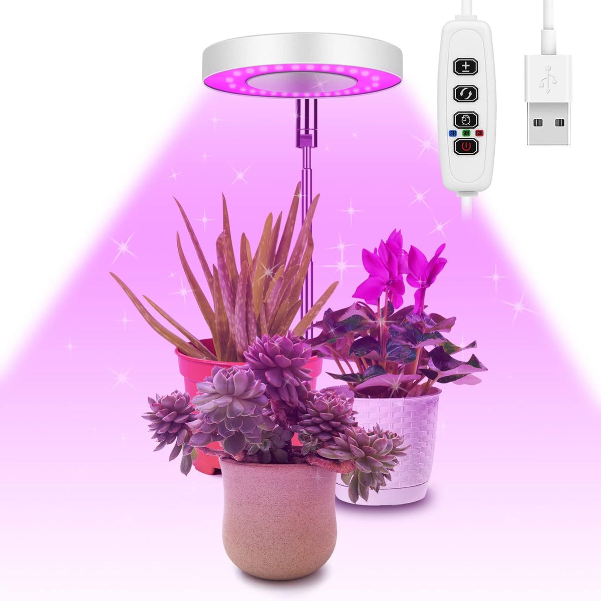 Grow Light, 48 LEDs Full Spectrum Growing Lamp for Indoor Plants, 9 Adjustable Brightness 180° Rotatable Light Panel, Height Adjustable with Auto On/Off Timer 3/9/12H, for Small Plants