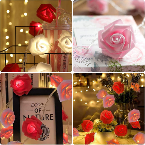 Rose Flower String Lights 3M with 20 LEDs – Battery Powered Fairy Lights for Romantic Decor
