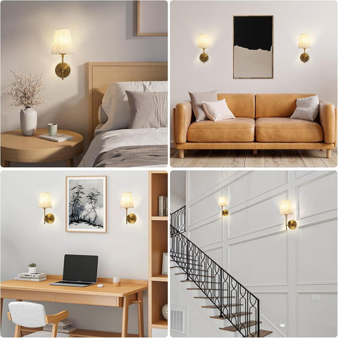 Brass Wall Lights Set of 2, Modern Wall Lamps for Bedroom Industrial Indoor Wall Lighting Fixtures for Living Room, Wall Mounted Light for Hallway